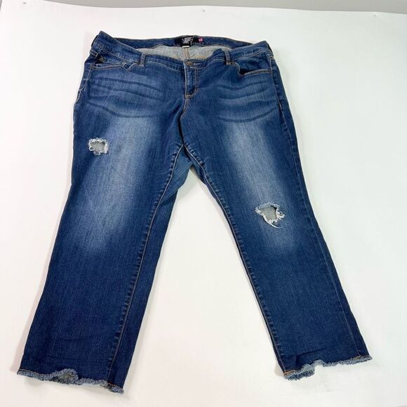 Torrid Straight Leg Jeans Women's 22 Blue High Rise Distressed Fray Ankle Denim - Picture 1 of 9